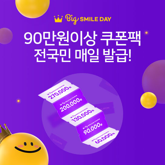 Big SMILE DAY 90만원이상 쿠폰팩  전국민 매일 발급!